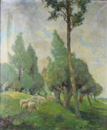 Sheep in a landscape by 
																			Allen Dean Cochran