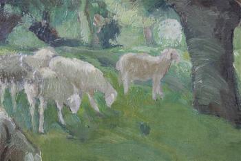 Sheep in a landscape by 
																			Allen Dean Cochran