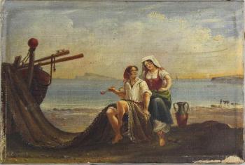 Fsherman and wife by the shore by 
																			Nicolino Calyo