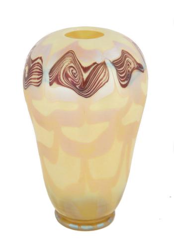 Red decorated vase by 
																			 Tiffany Glass & Decorating Co