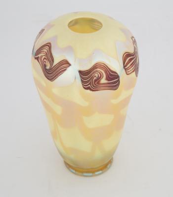 Red decorated vase by 
																			 Tiffany Glass & Decorating Co