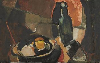 Still life with bottle and bowl (recto); Abstract (verso) by 
																	Nel Erasmus