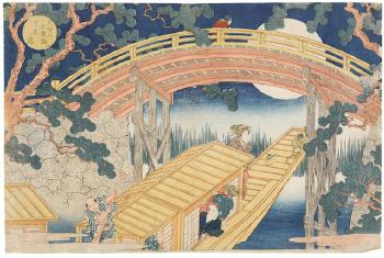 Tenpozan Suehirobashi tsukiyo no zu (Moonlight View of Suehiro Bridge, Tenpozan) by 
																	Yashima Gakutei