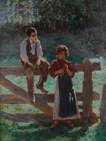 A young couple by 
																	Marie Aimee Lucas-Robiquet