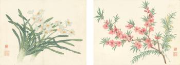 Narcissus; Peach blossoms by 
																	 Pan Jingshu