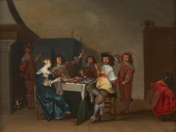 Le Banquet dans un intérieur Flamand by 
																	Christoffel Jacobsz van der Lamen
