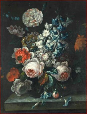 Blumenstillleben In Einer Glasvase by 
																	Johann Baptist Halszel
