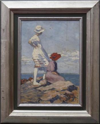 Deux élégantes sur un rocher face au vent marin by 
																			Georges P Guinegault