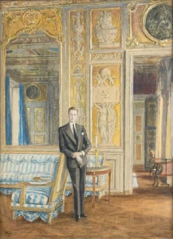 Portrait du Baron Alexis de Rédé dans le grand salon de l’Hôtel Lambert à Paris by 
																	Mogens Tvede
