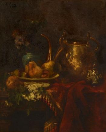 Still Life with Vessels, Fruit and Flowers by 
																			Alfred Rouby