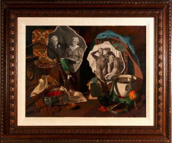 Fantasy trompe l'oeil scenes of affluence and poverty by 
																			Robert Byerley