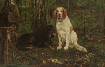 Koppel jachthonden in het bos by 
																	Louis van Engelen