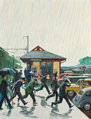 Commuters In The Rain by 
																	John P Falter