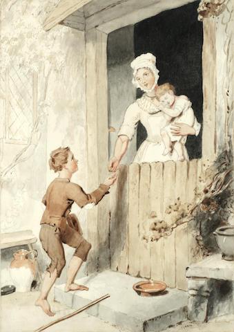 A beggar boy at a cottage door by 
																			 Queen Victoria