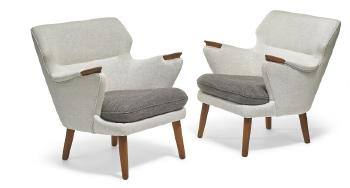 Freestanding three seater sofa and a pair of matching easy chairs by 
																			Kurt Olsen