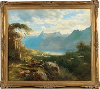 A view of Lake Lucerne and the Bernese Highlands by 
																			Leopold Heinrich Voscher