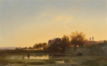 Angler in the evening light by the castle pond by 
																			Ignaz Raffalt