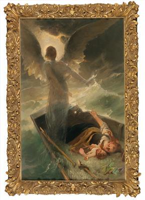 Crossing Lake Chiemsee in a storm under the aegis of a guardian angel by 
																			Karl Raupp