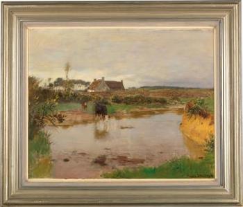 River landscape with cows by 
																			Eugen Jettel