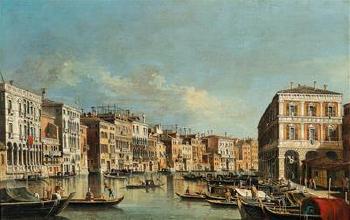 The grand canal, Venice, looking south-east towards the Rialto Bridge with the Fabbriche Nuove to the right and the Palazzo Michiel dalle Colonne on the left by 
																			Francesco Tironi