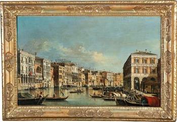 The grand canal, Venice, looking south-east towards the Rialto Bridge with the Fabbriche Nuove to the right and the Palazzo Michiel dalle Colonne on the left by 
																			Francesco Tironi