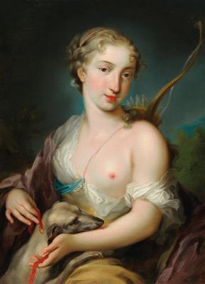 Portrait of a lady as Diana with her dog by 
																			Maximilian Joseph Hannl