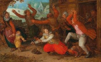 Peasants expelling Spanish soldiers from their house (the peasant's joy) by 
																			David Vinckeboons