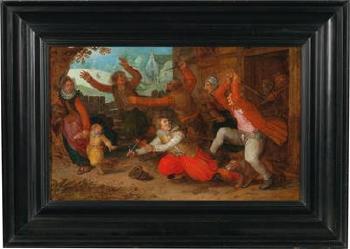 Peasants expelling Spanish soldiers from their house (the peasant's joy) by 
																			David Vinckeboons