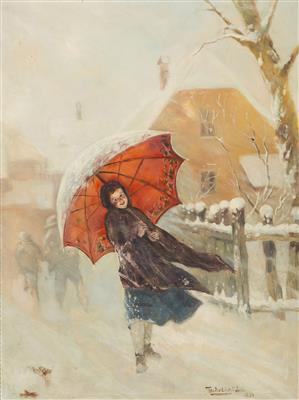 Girl in a snowstorm by 
																	Lajos Tscheligi