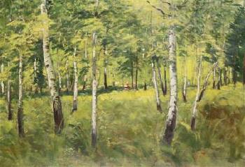 In a birch grove by 
																	Alois Tuzinsky