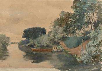 Barque près de l’île de Vaux, Seine et Oise by 
																			Ernest Ange Duez