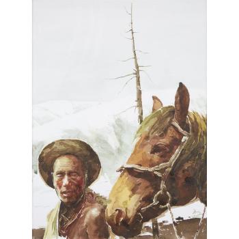 Tibetan man with horse by 
																	 Zheng Zhiming