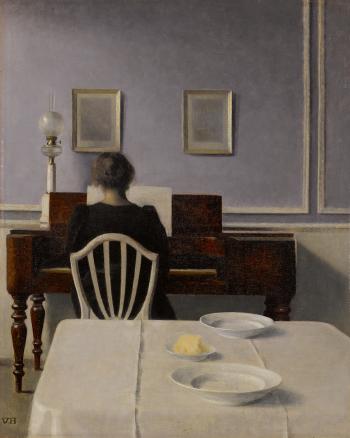 Interior with woman at piano, strandgade 30 by 
																	Vilhelm Hammershoi