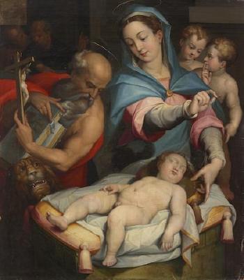 The Madonna and Child with Saint Jerome by 
																			Orazio Samacchini