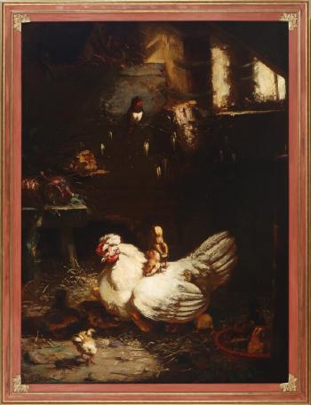 Interior from a chicken coop by 
																			Gustav Konrad Sus