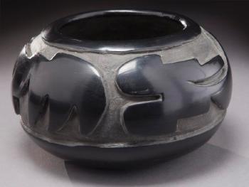 Santa Clara Blackware Vessel With Deep Carved Avanyu Design by 
																			Margaret Tafoya