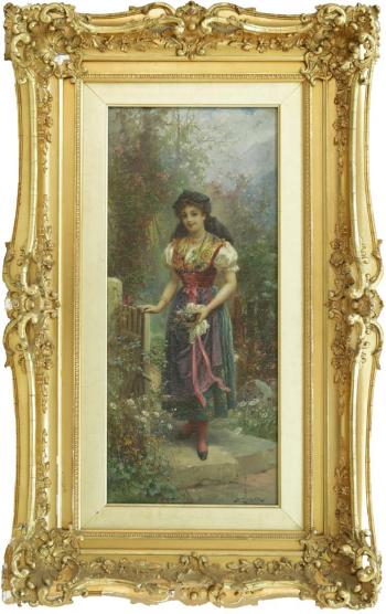 Young woman by the garden gate by 
																			Hans Zatka
