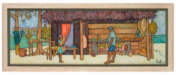 Two figures at an outdoor Tahitian market by 
																			Francois Ravello