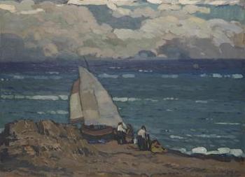 Sailboat off the Coast by 
																	Adolf A Zahel
