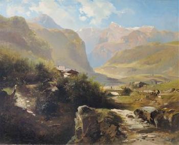 Blick von einer Höhe auf ein Alpental by 
																			Leopold Heinrich Voscher