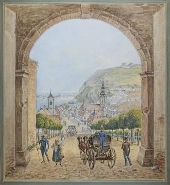 Blick von der Burgauffahrt auf den Stadtteil Buda (dt. Ofen) mit Figurenstaffage by 
																			Franz Jaschke