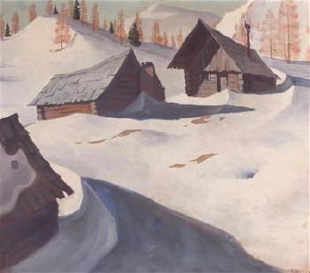 Almhütten in tief verschneiter Landschaft by 
																			Paul Kassecker
