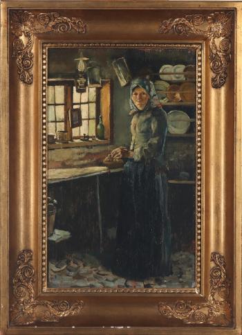 Interior with a fisherman's wife by the kitchen window by 
																			Christian Krohg