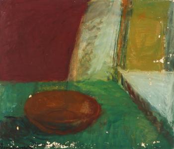 Still life with a bowl on a green table by 
																			Juliana Sveinsdottir