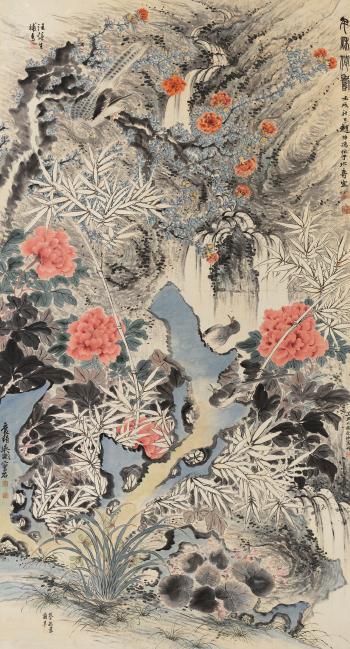Birds, flowers, bamboo and rocks by 
																	 Wang Shensheng