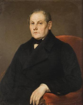 Portrait de dame à la coiffe rose; Portrait d'homme dans un fauteuil rouge by 
																			Ludwig Neustatter