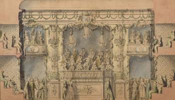 Coupe sur le côté du Grand Balcon, lors de la fête donnée à l’Hôtel de Ville, le 26 février 1745, en l’honneur du mariage du Dauphin by 
																	Charles-Dominique-Joseph Eisen