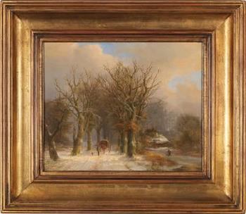 Winter Landscape with Horse and Cart by 
																			Johann Bernard Klombeck