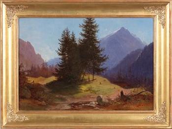 Landscape with Group of Trees and Woodcutters by 
																			Franz Steinfeld