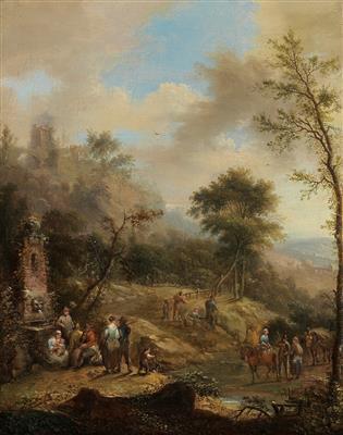 A pair of southern landscapes with figures by 
																			Johann Christian Vollerdt
